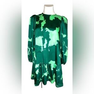 Alexis x Target Green Abstract Long Puff Sleeve Dress.
